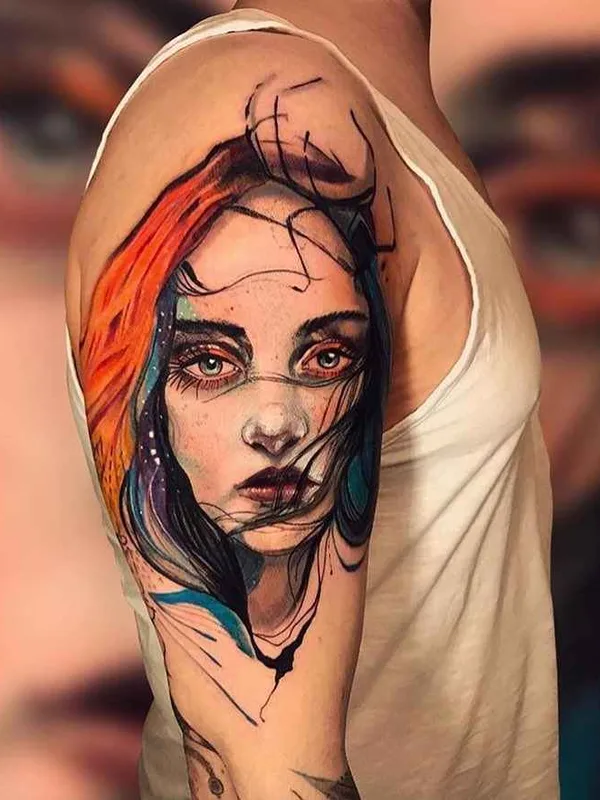 female color watercolor Tatuagem em upper arm #19345 | Tatuador Mo Mori