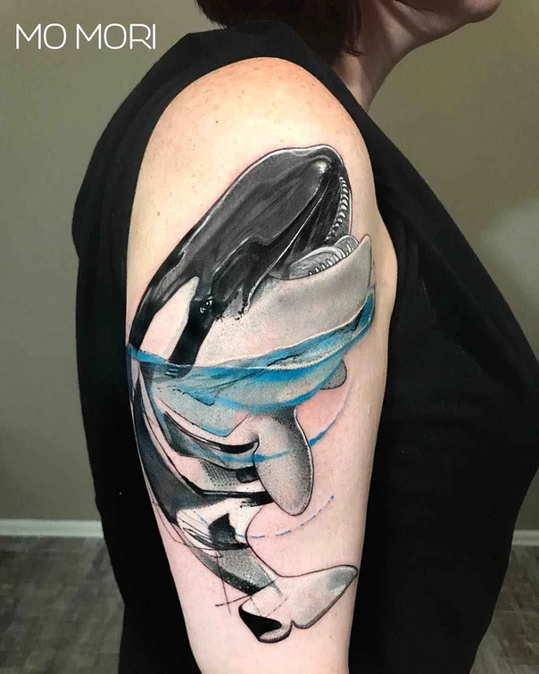 Realism Whale, Ocean tattoo on Upper Arm