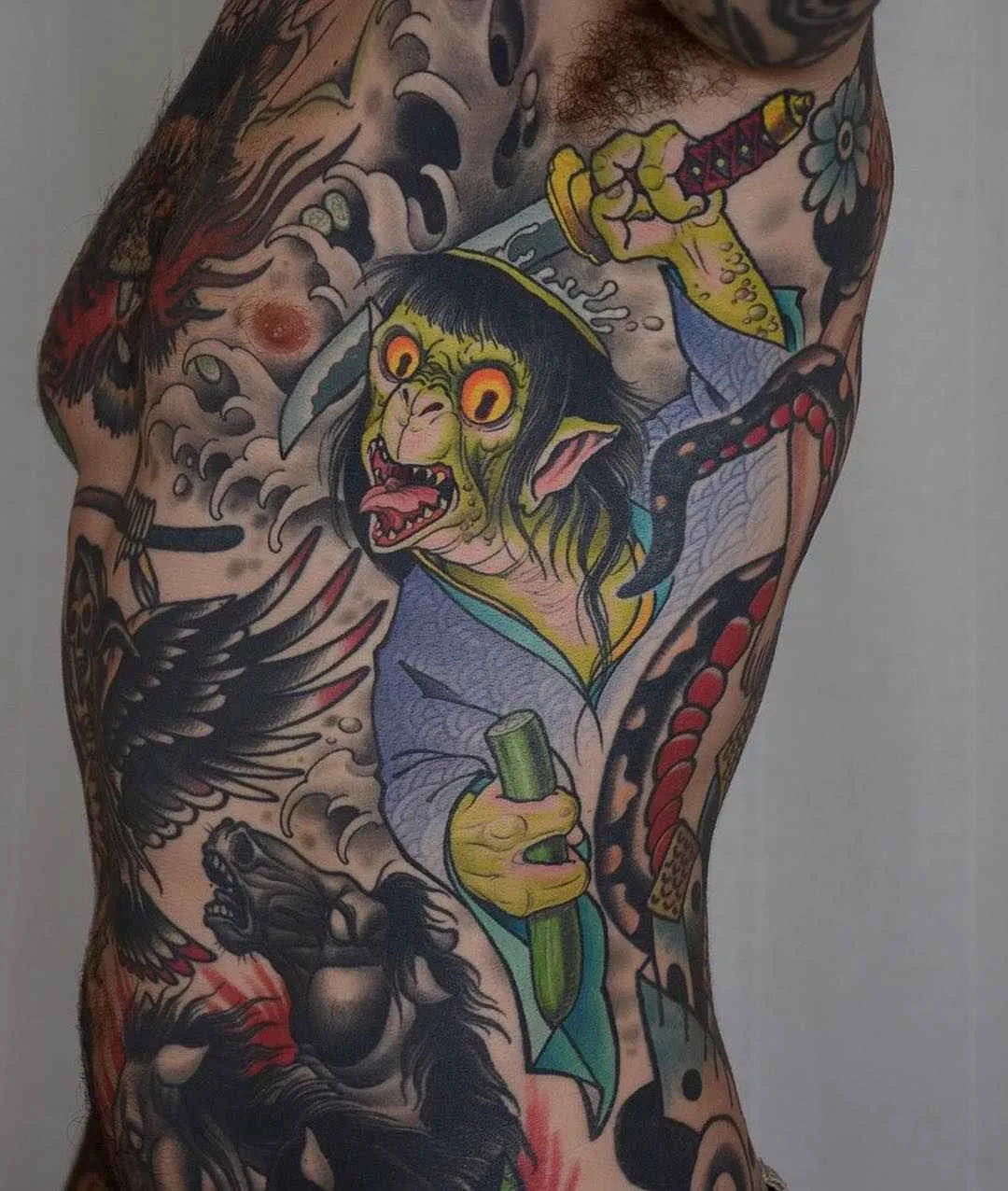 Tattoo artist Peter Lagergren, color aythors style tattoo, new school, neo traditional, oriental, japanese | Sweden