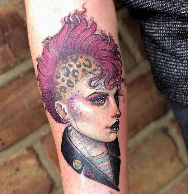 Illustrative Portrait, Leopard print tattoo on Forearm