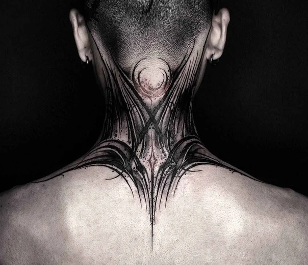Blackwork Abstract, Geometric tattoo on Back of Neck