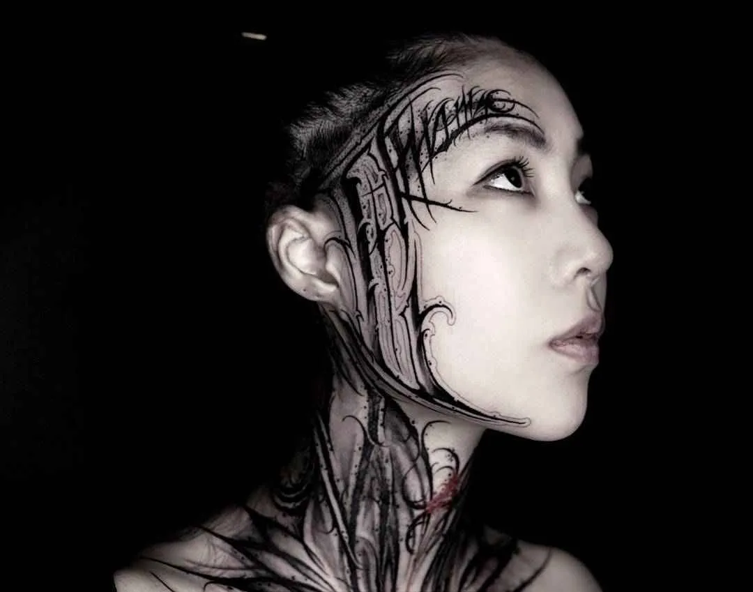 Tattoo artist YZTATTOO BBK authors style darklettering blackwork tattoo | China