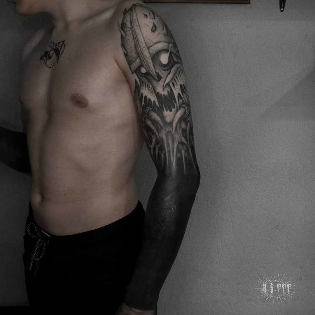 Tattoo artist Klim Shakhnin, authors black&grey horror surrealistic tattoo | Russia