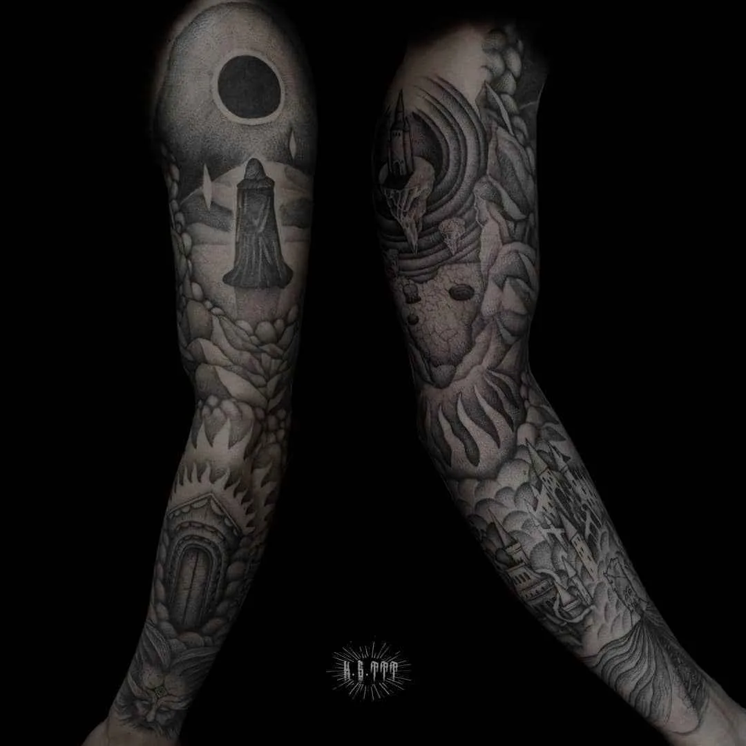 Tattoo artist Klim Shakhnin, authors black&grey horror surrealistic tattoo | Russia