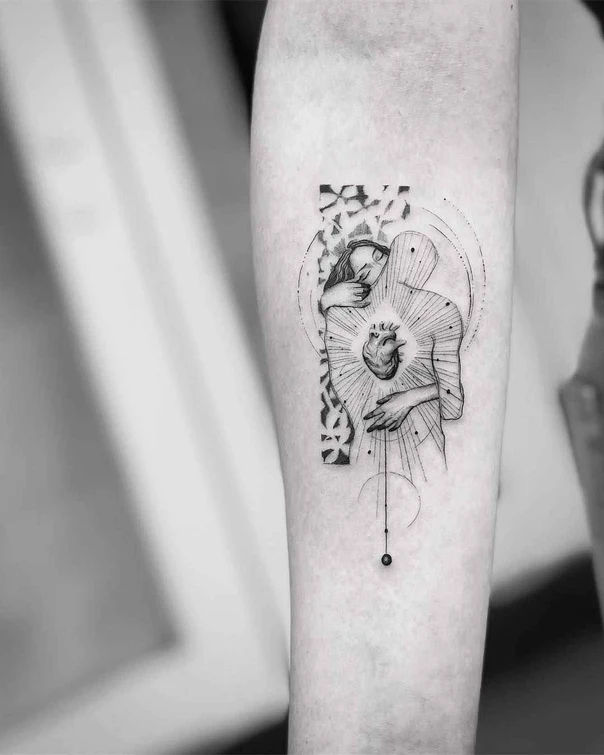 Linework Heart, Figure tattoo on Forearm