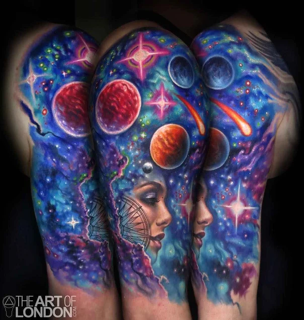 Realism Galaxy, Planets tattoo on Full Sleeve