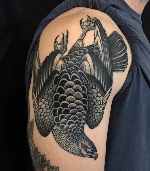 Blackwork Bird, Eagle tattoo on Shoulder