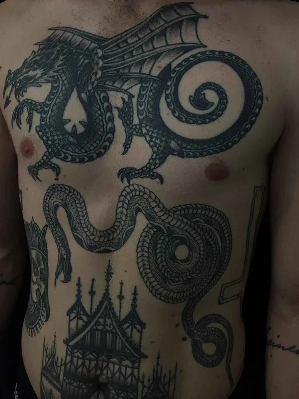 male black blackwork Tatuaggio su chest #19755 | Tatuatore Richard Warnock