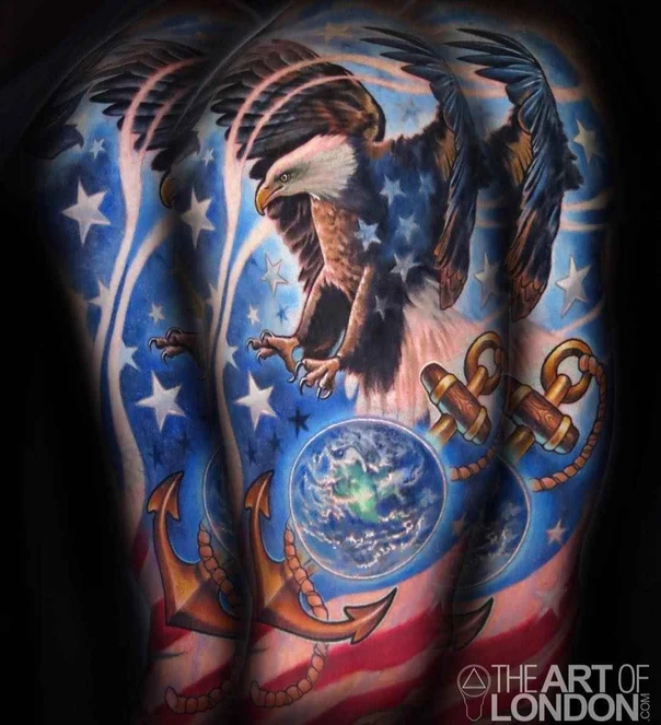 Realism Eagle, American flag tattoo on Full Back