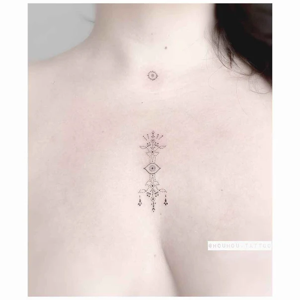 Dotwork Geometric, Eye tattoo on Sternum