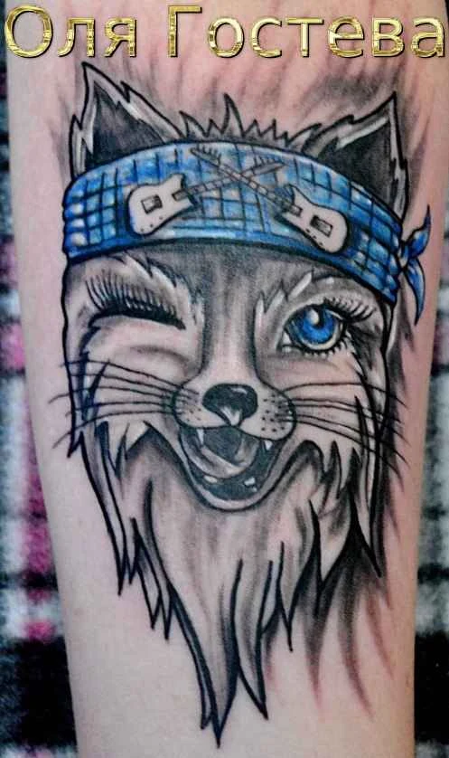 Cartoon Animal, Guitar tattoo на Предплечье