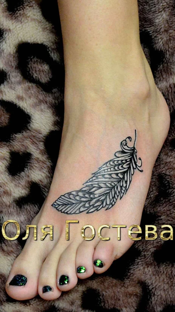 Linework Feather tattoo on Foot