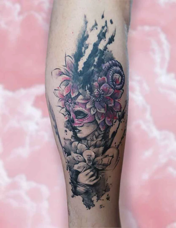 Акварель Woman, Flowers tattoo на Икра