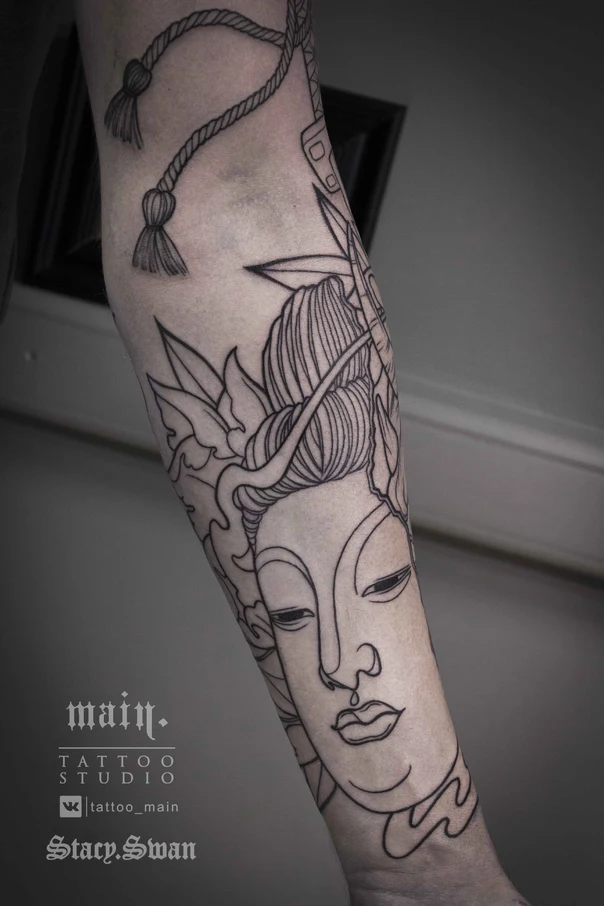 Linework Buddha, Rope tattoo on Forearm