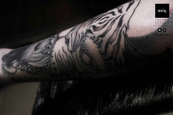 Блэкворк Tiger, Animal tattoo на Предплечье