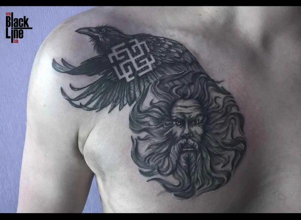 Чёрно-серая Raven, Face tattoo на Грудь