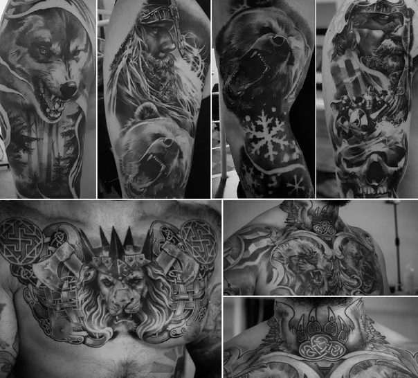 Realism Wolf, Bear tattoo on Full Sleeve