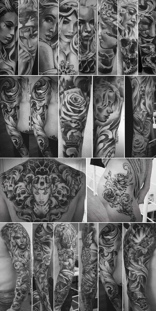 Реализм Portrait, Floral tattoo на Полный рукав