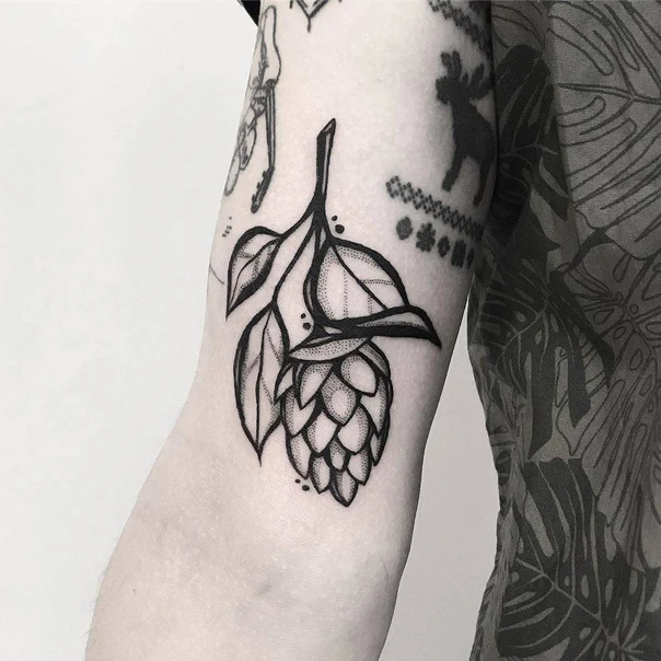 Linework Plant, Leaf tattoo on Forearm