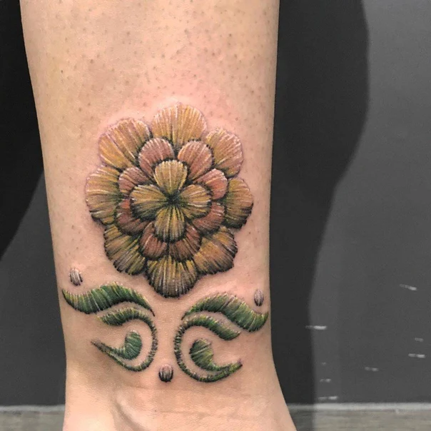 Botanic Flower, Leaves tattoo on Ankle