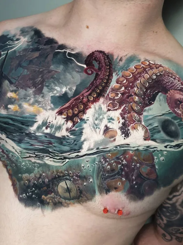 male color realism 纹身 在 chest #30123 | 纹身师 Nick Noonan