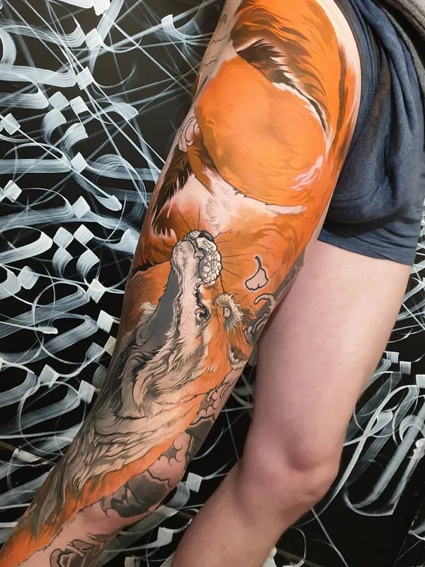 color illustrative 纹身 在 thigh #30122 | 纹身师 Nick Noonan