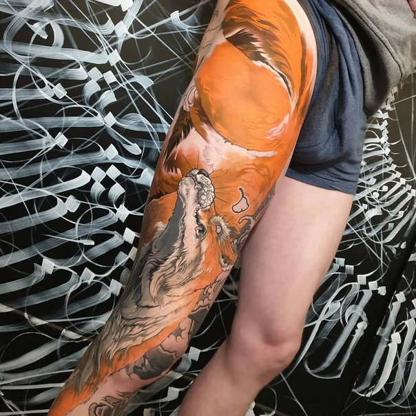 Illustrative Fox, Animal tattoo on Thigh
