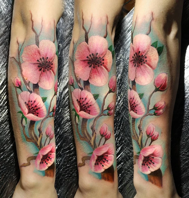 Акварель Cherry blossom, Flower tattoo на Предплечье