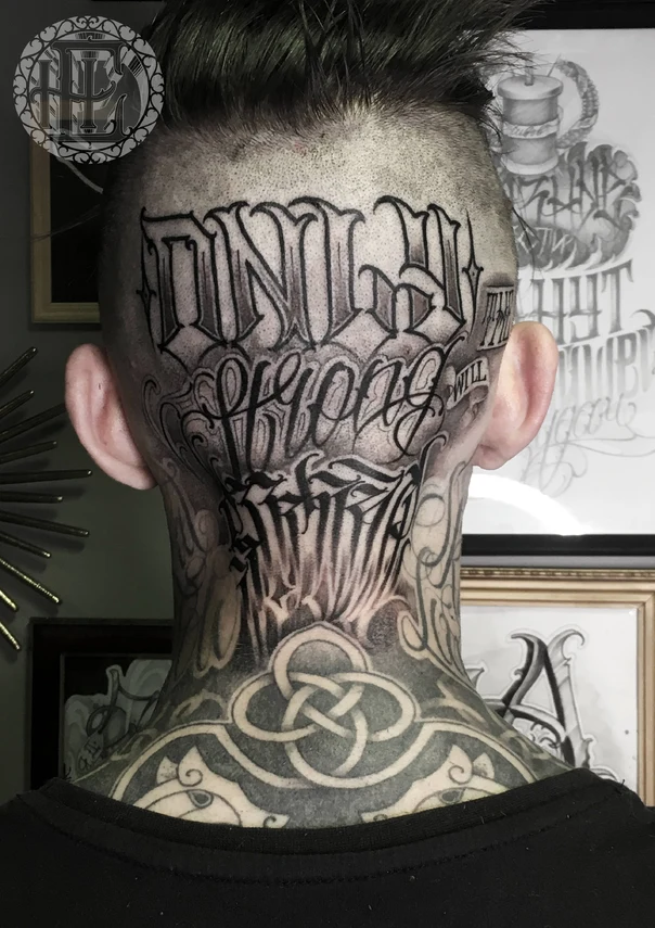 Леттеринг Lettering, Celtic knot tattoo на Back of neck