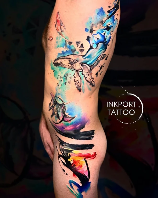 Watercolor Whale, Fish tattoo on Side