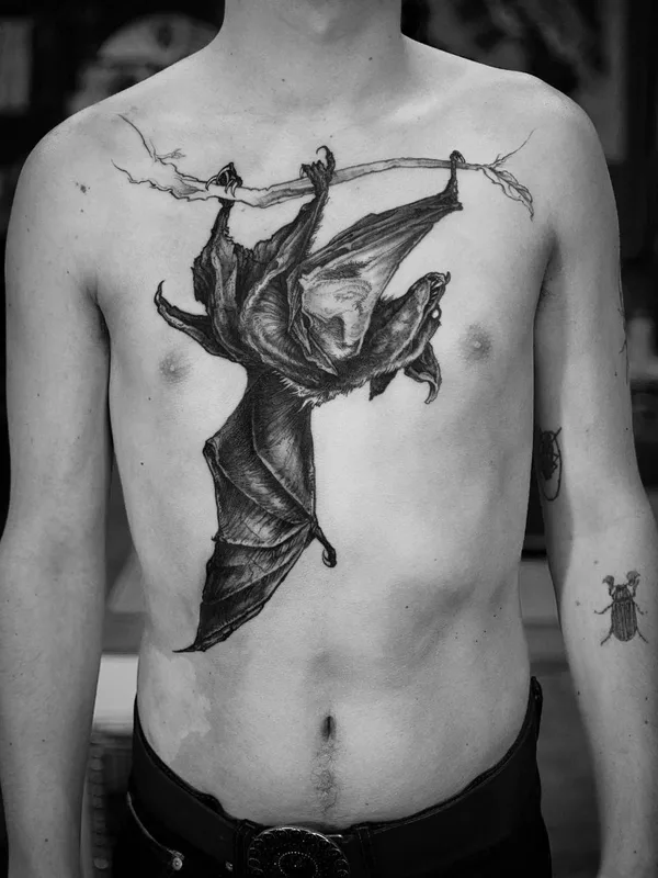 male black and grey blackwork 纹身 在 chest #35926 | 纹身师 Frederico Rabelo