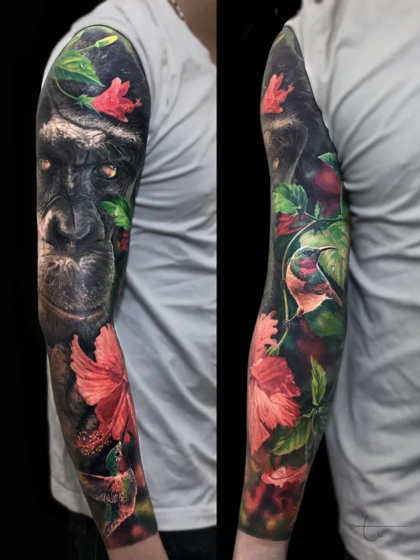 color realism tatouage sur full sleeve #36014 | Artiste tatoueur Tu Den