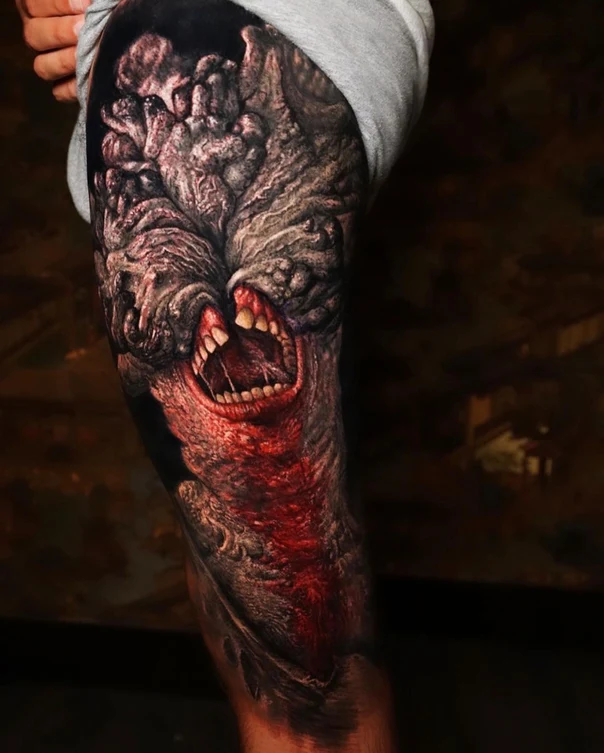 Realism Monster, Horror tattoo on Thigh