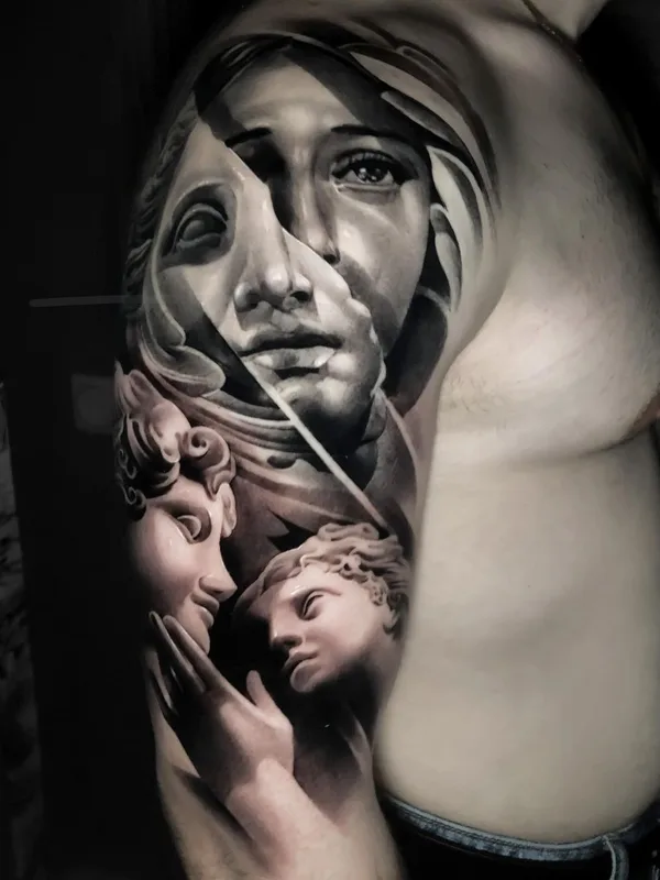 black and grey realism татуировка на full sleeve #39477 | Тату мастер Евгений Швырев