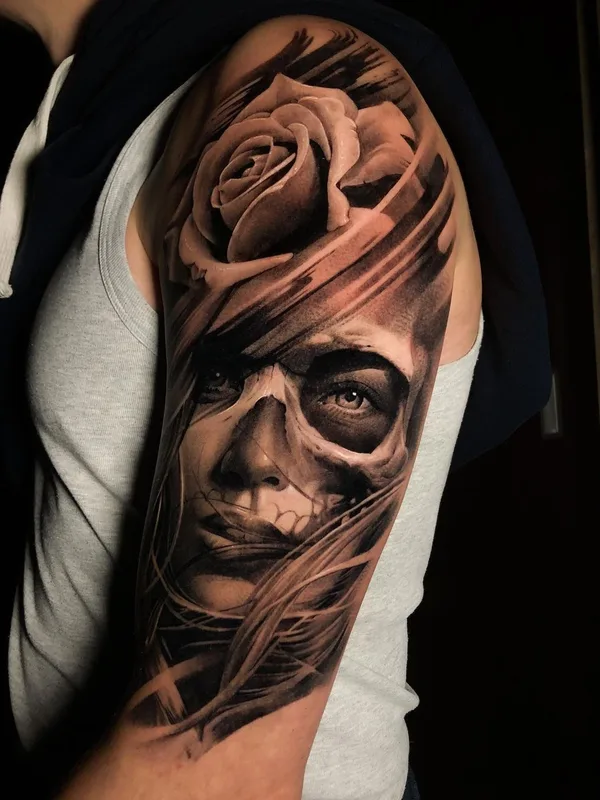 black and grey realism татуировка на full sleeve #39481 | Тату мастер Евгений Швырев