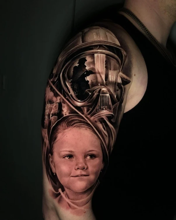 Реализм Portrait, Firefighter tattoo на Полный рукав
