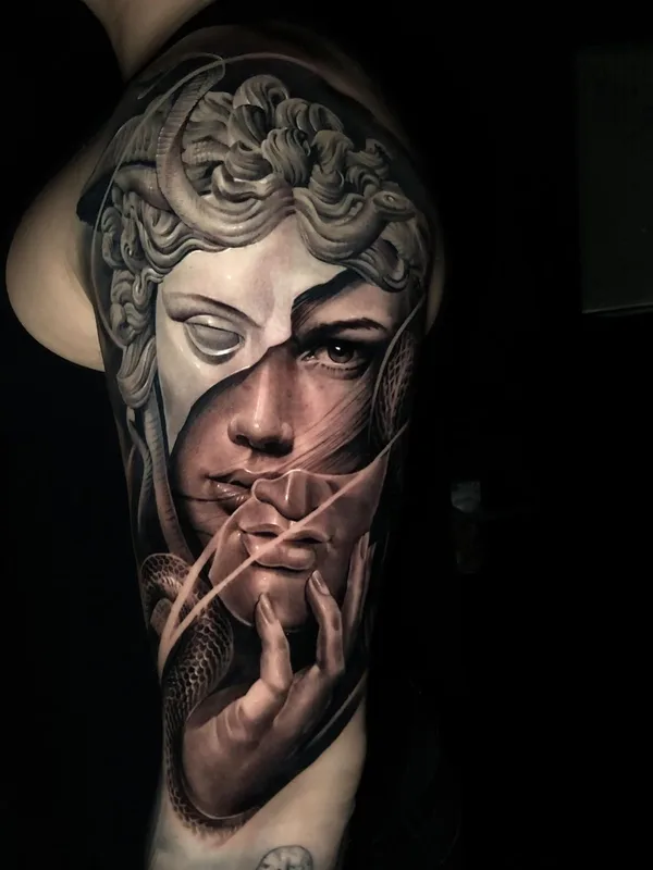 black and grey realism татуировка на full sleeve #39485 | Тату мастер Евгений Швырев