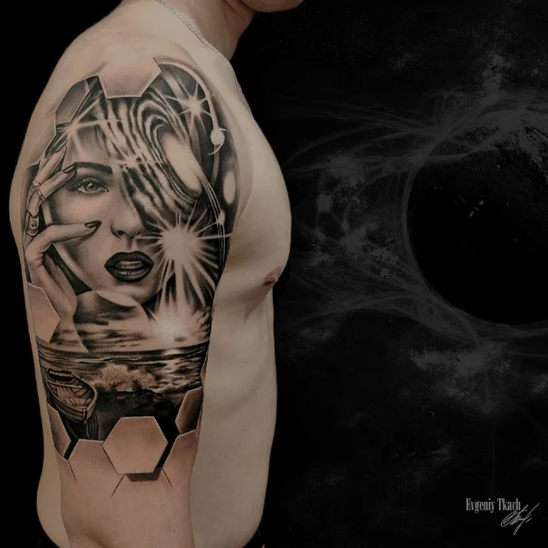 Реализм Portrait, Galaxy tattoo на Плечо