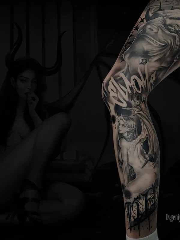 black and grey black and grey tattoo on calf #39706 | Tattoo Artist Евгений Ткач