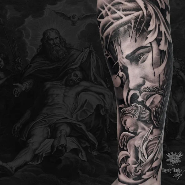 Реализм Religious, Angel tattoo на Полный рукав