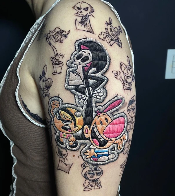 Cartoon Cartoon characters, Skull tattoo on Upper Arm