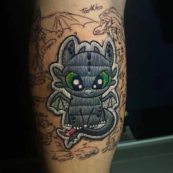 Cartoon Dragon tattoo on Calf