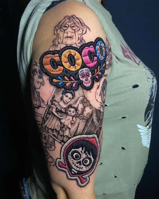 Illustrative Skull, Character tattoo on Outer arm