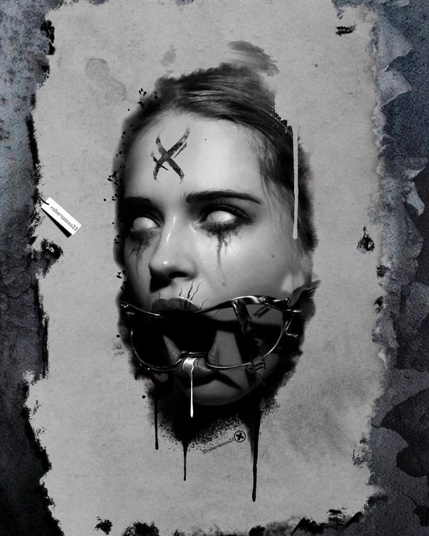 Black & Grey Portrait, Surreal tattoo on Face