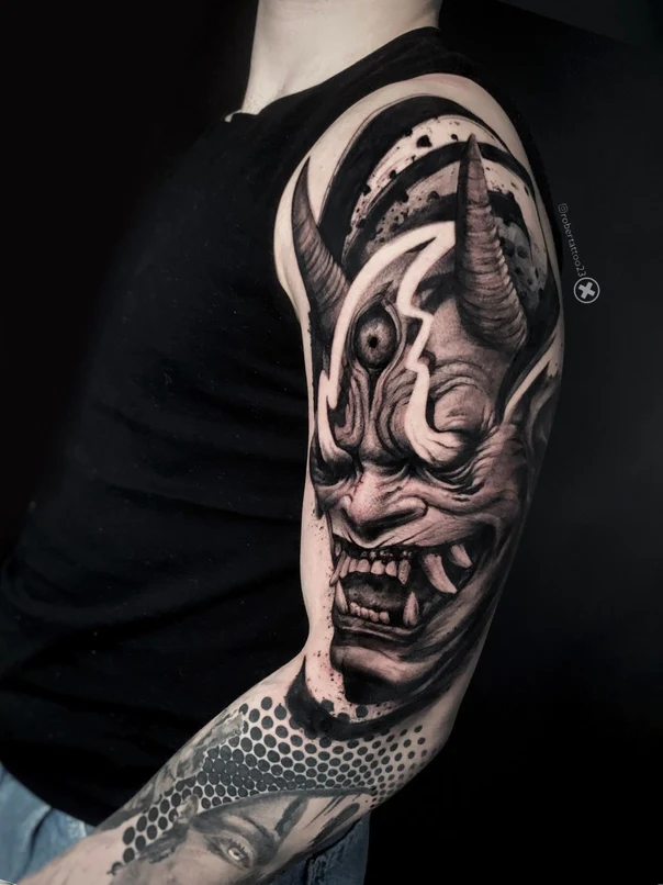 Black & Grey Oni, Demon tattoo on Full Sleeve