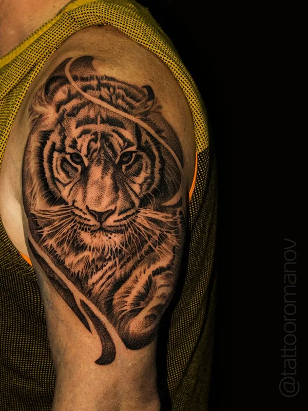 black and grey realism tattoo on shoulder #54142 | Tattoo Artist Олег Романов