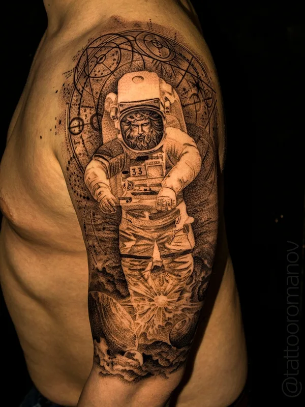 male black and grey black and grey tattoo on full sleeve #54143 | Tattoo Artist Олег Романов