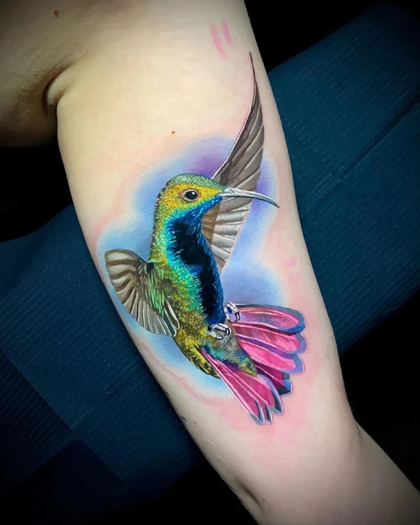 Realism Hummingbird tattoo on Forearm