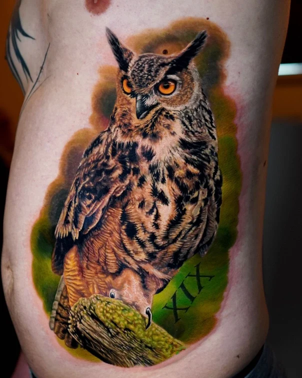 Realism Owl, Nature tattoo on Side