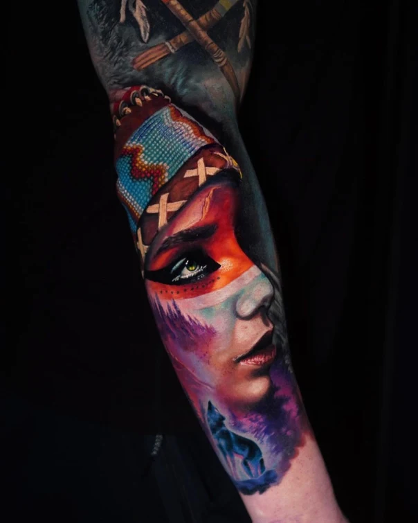 Realism Portrait, Wolf tattoo on Forearm